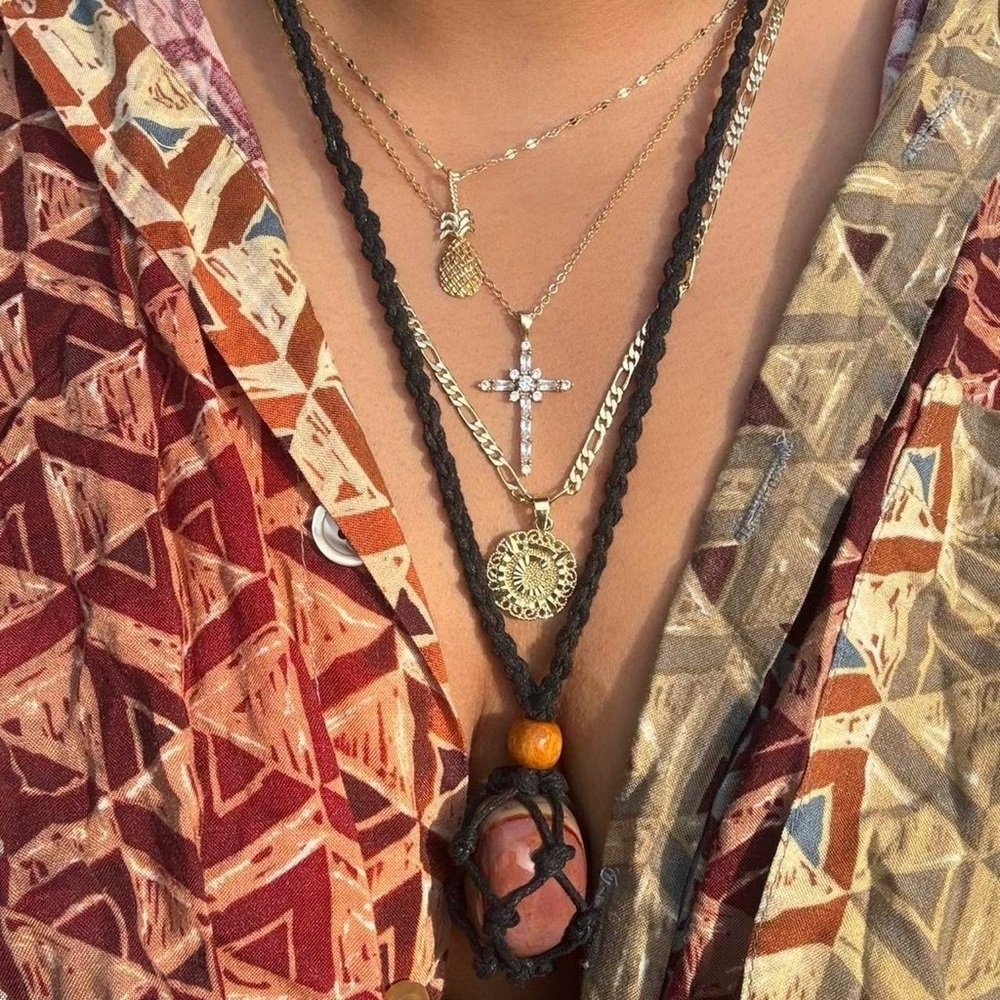 Polychrome Jasper Stone Pendant Macrame Necklace - image 2